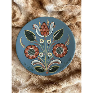 Original NORWEGIAN ROSEMALING JULIE ANNE DROIVOLD SIGNED Plate Blue Orange Green